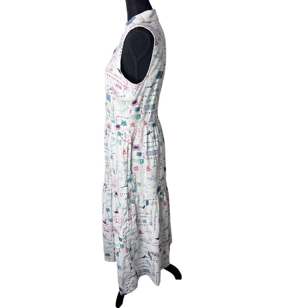 J.Crew Postcard Print Midi Dress Women 6 white Coastal Vacation Sleeveless - Picture 5 of 11